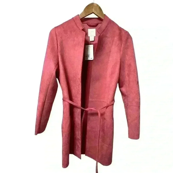 NWT H&M Pink Faux Suede Trench Coat Size 0 - Picture 1 of 5